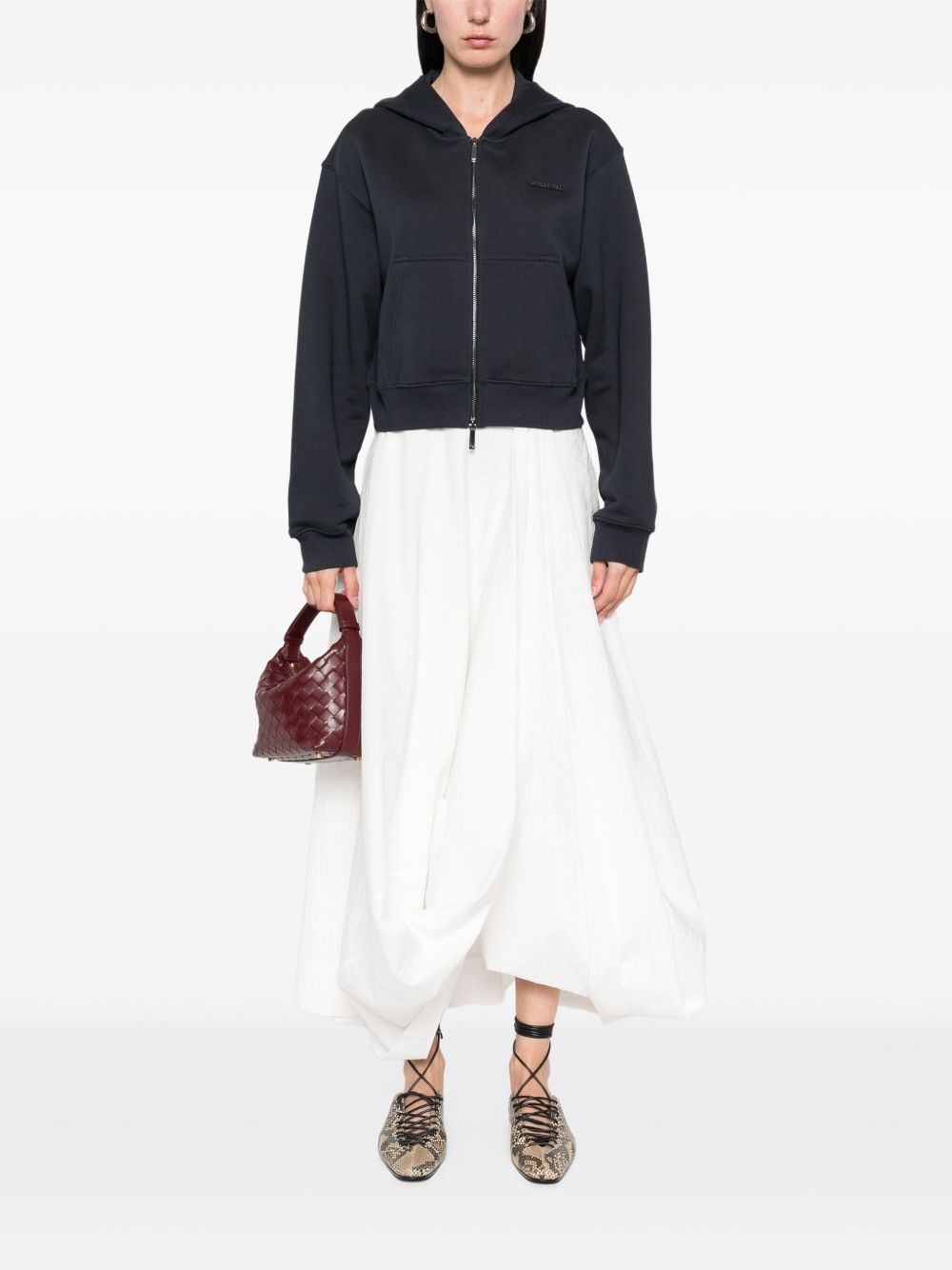 Emporio Armani Blue Cotton Cropped Hoodie