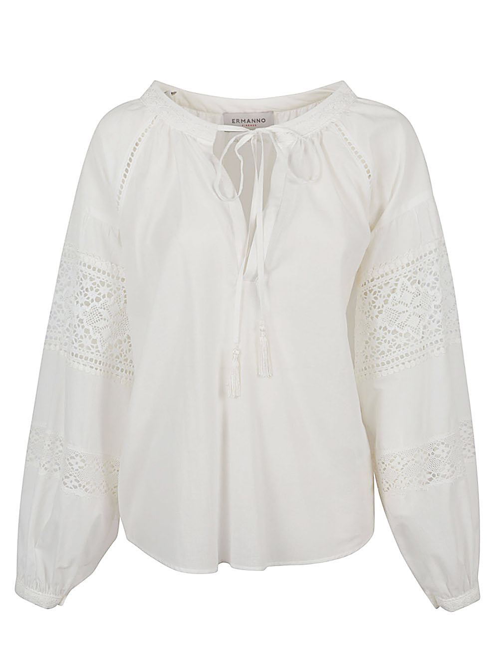 Chemises Ermanno Firenze en coton blanc avec détails en dentelle