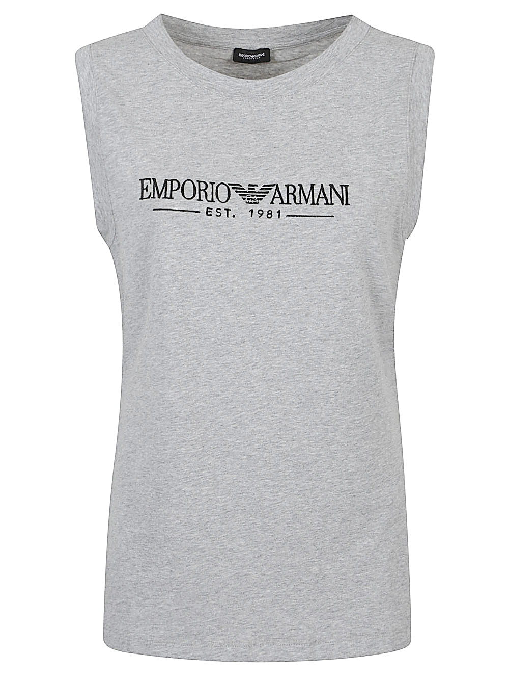 Emporio Armani Grey Logo Tank — Cotton Round‑Neck Top