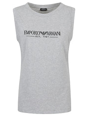 Emporio Armani Grey Logo Tank — Cotton Round‑Neck Top
