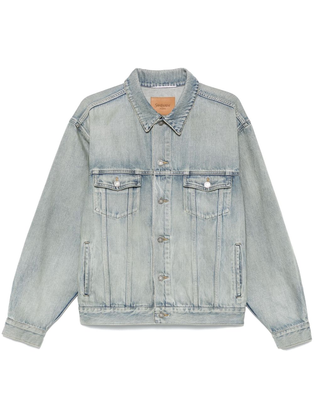 Saint Laurent Distressed Denim Jacket in Light Blue