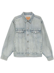 Saint Laurent Distressed Denim Jacket in Light Blue