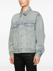 Saint Laurent Distressed Denim Jacket in Light Blue