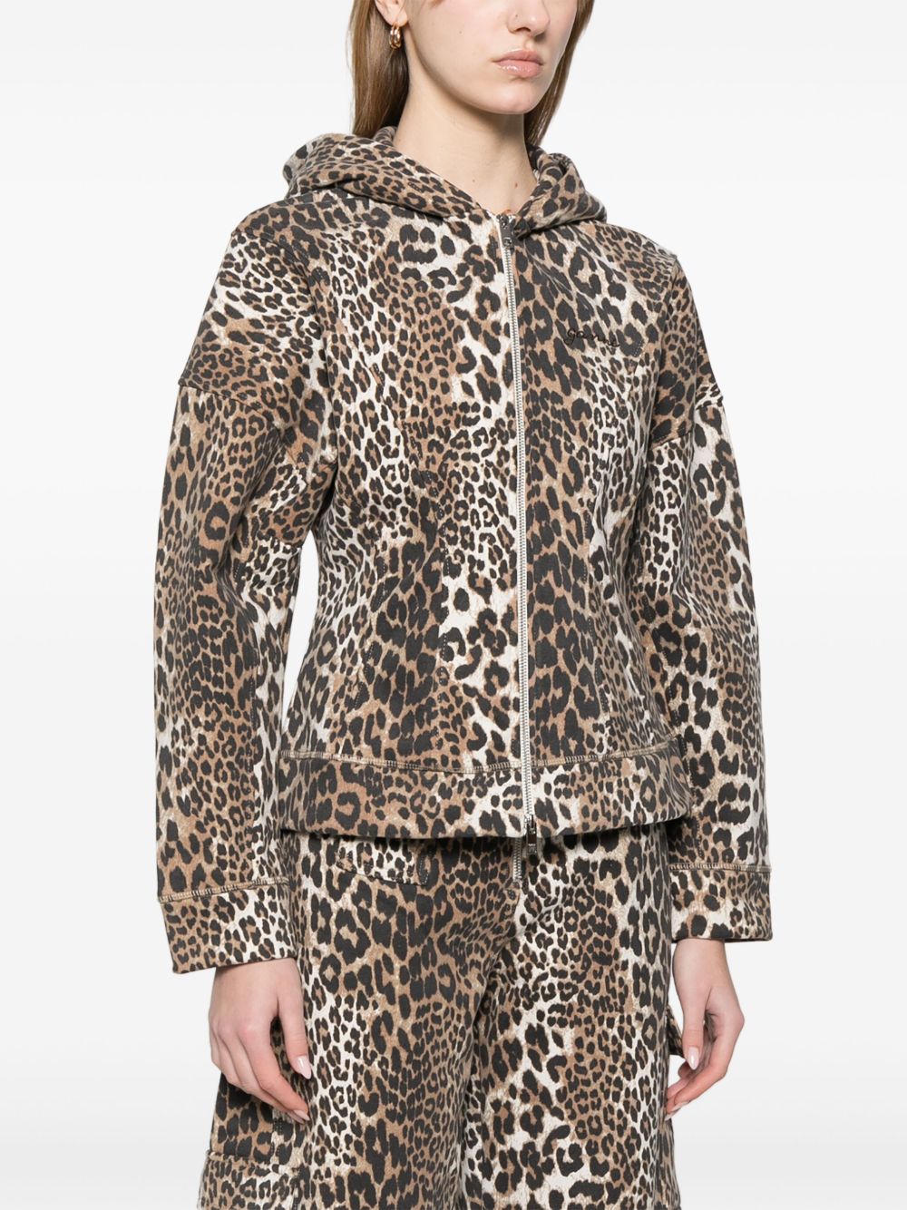 Ganni Leopard print hoodie in organic cotton