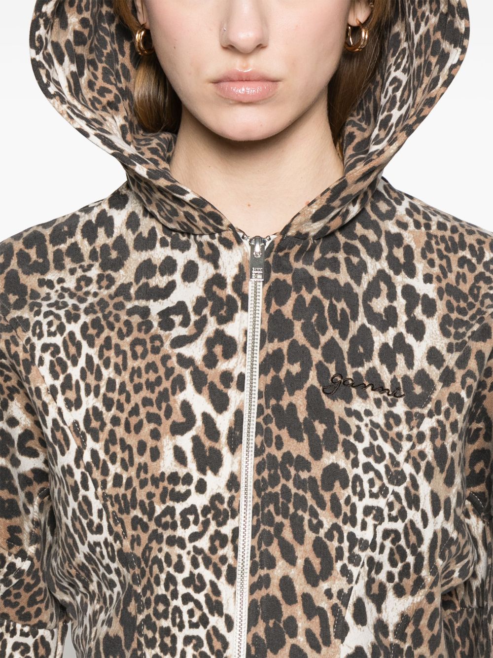 Ganni Leopard print hoodie in organic cotton