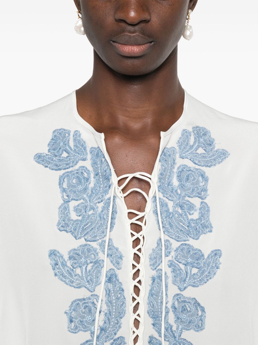 Embroidered Silk Kaftan — Ermanno Scervino Floral Appliqués