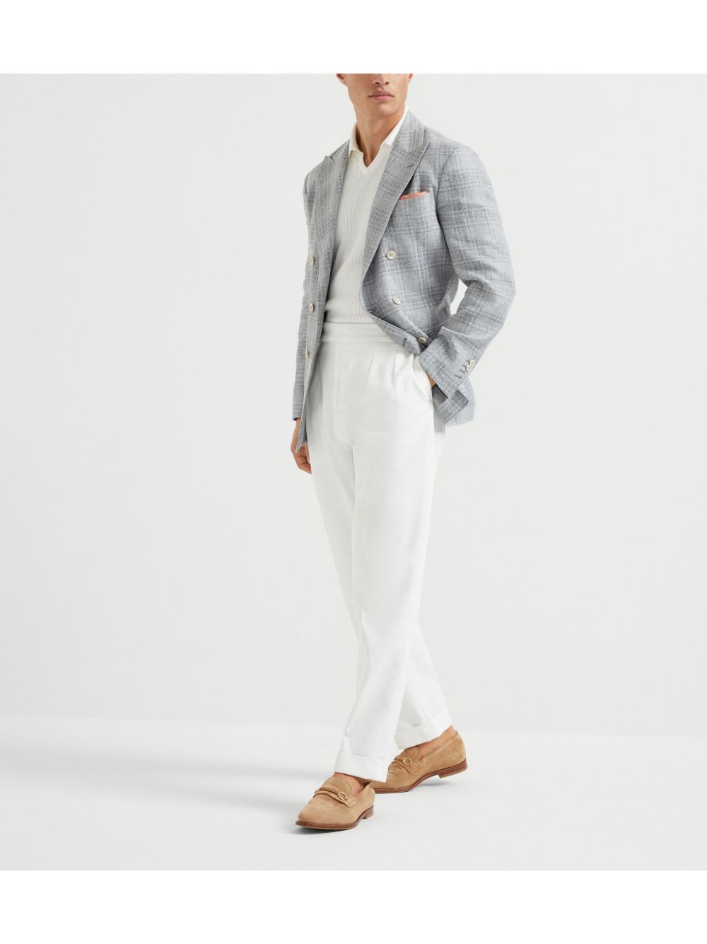 Brunello Cucinelli Jackets Grey linen double-breasted