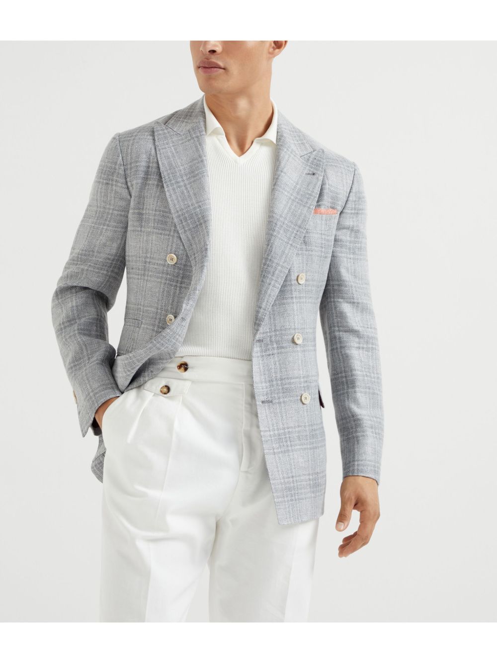 Brunello Cucinelli Jackets Grey linen double-breasted