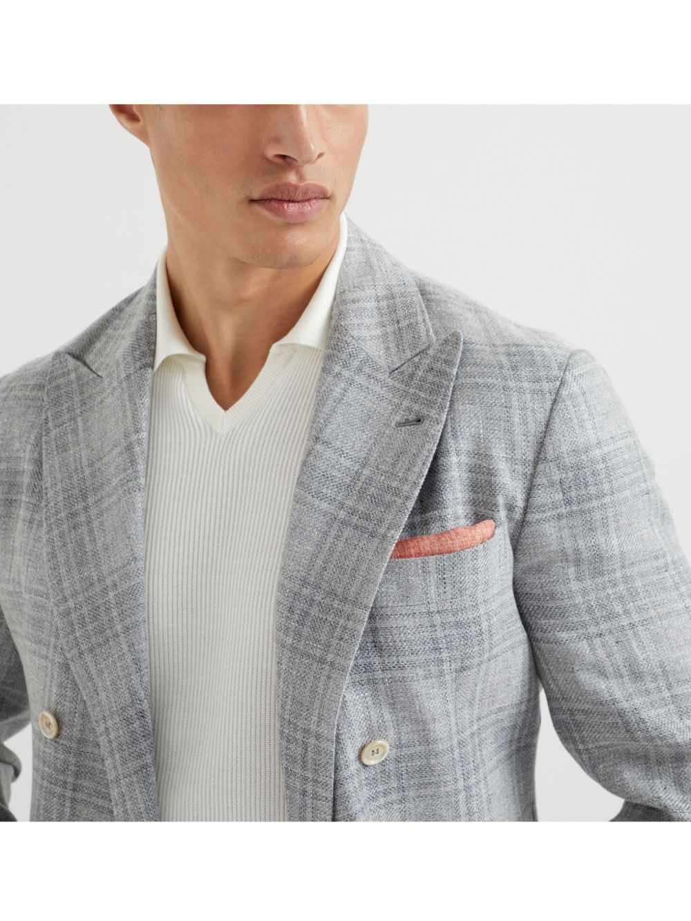 Brunello Cucinelli Jackets Grey linen double-breasted