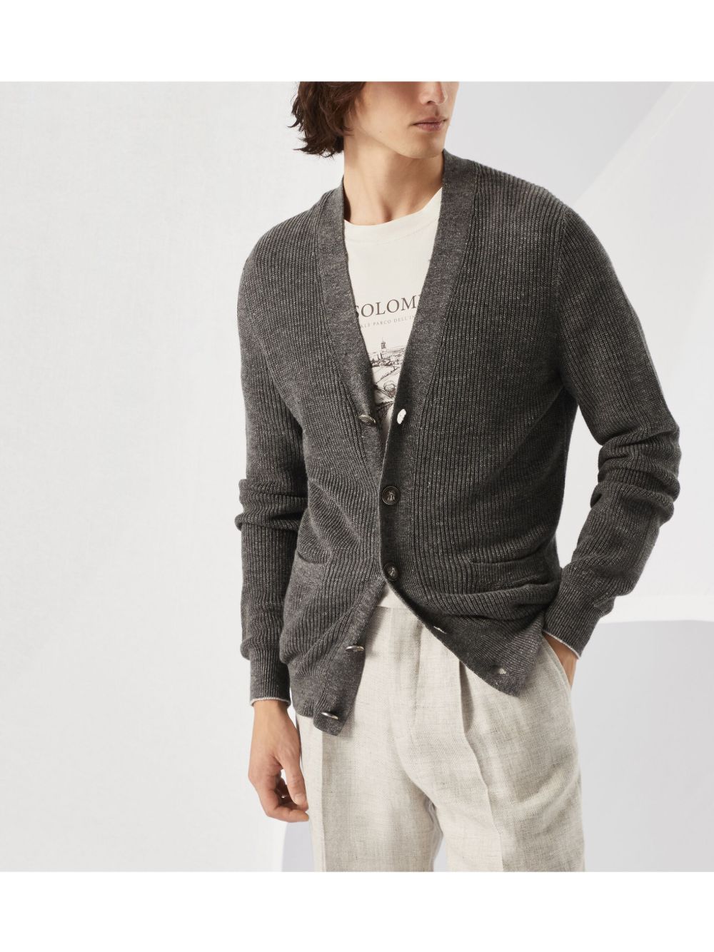 Brunello Cucinelli Grey Cotton Knit Cardigan