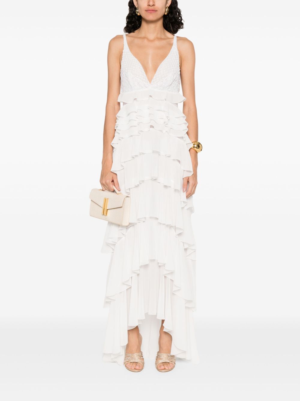 Ivory Frilled Gown — Elisabetta Franchi Dresses