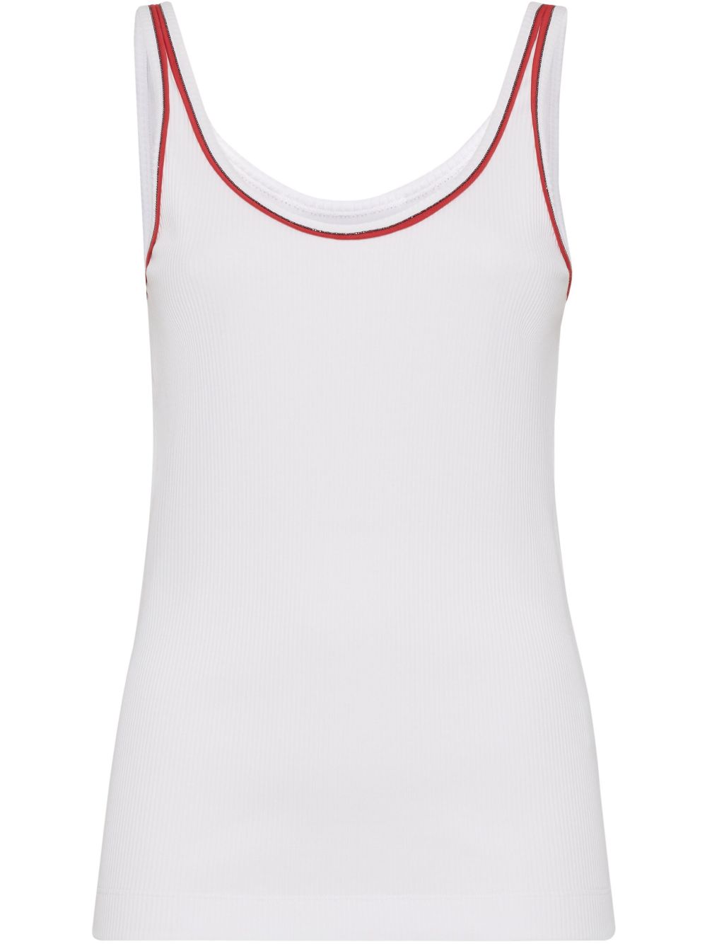 Top Brunello Cucinelli de algodón blanco acanalado con ribete en contraste