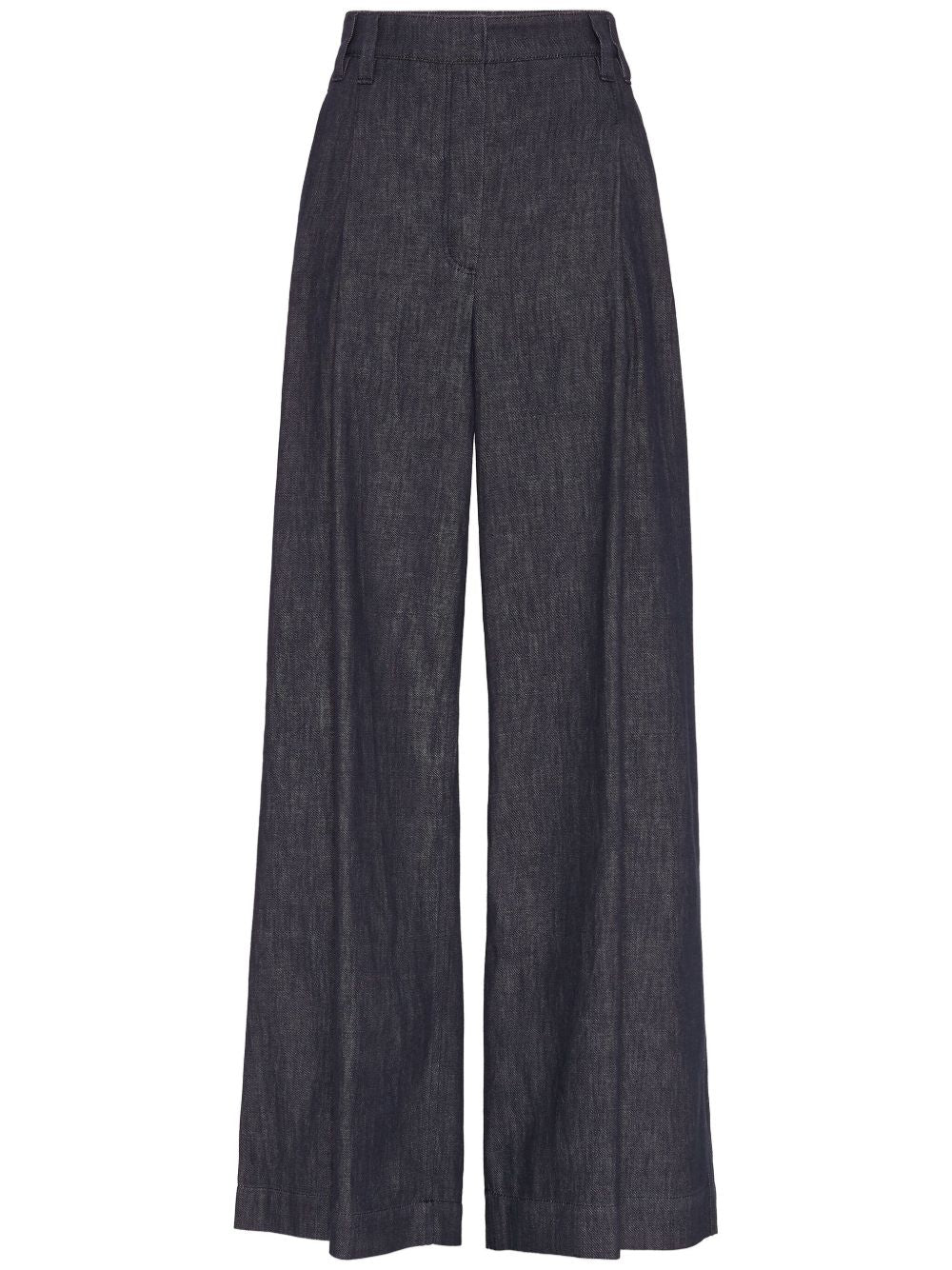 Brunello Cucinelli Blue Wide Cotton Denim‑Effect Trousers