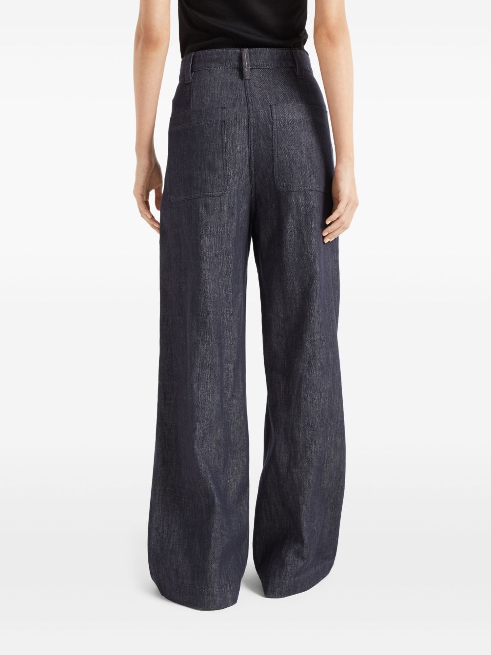 Brunello Cucinelli Blue Wide Cotton Denim‑Effect Trousers