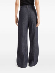 Brunello Cucinelli Blue Wide Cotton Denim‑Effect Trousers