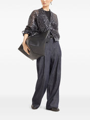 Brunello Cucinelli Blue Wide Cotton Denim‑Effect Trousers