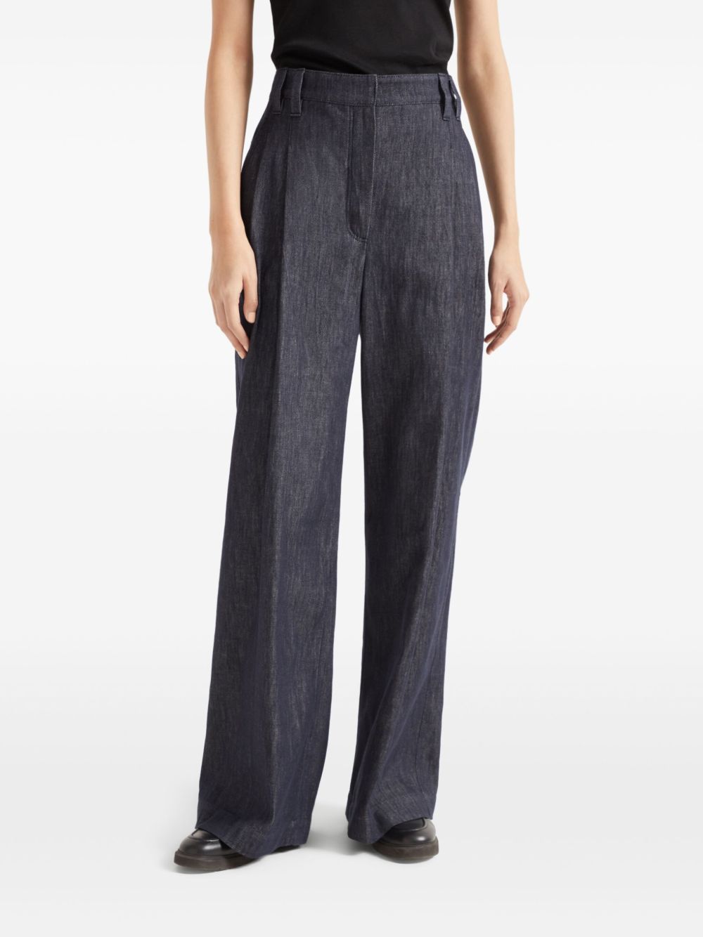 Brunello Cucinelli Blue Wide Cotton Denim‑Effect Trousers