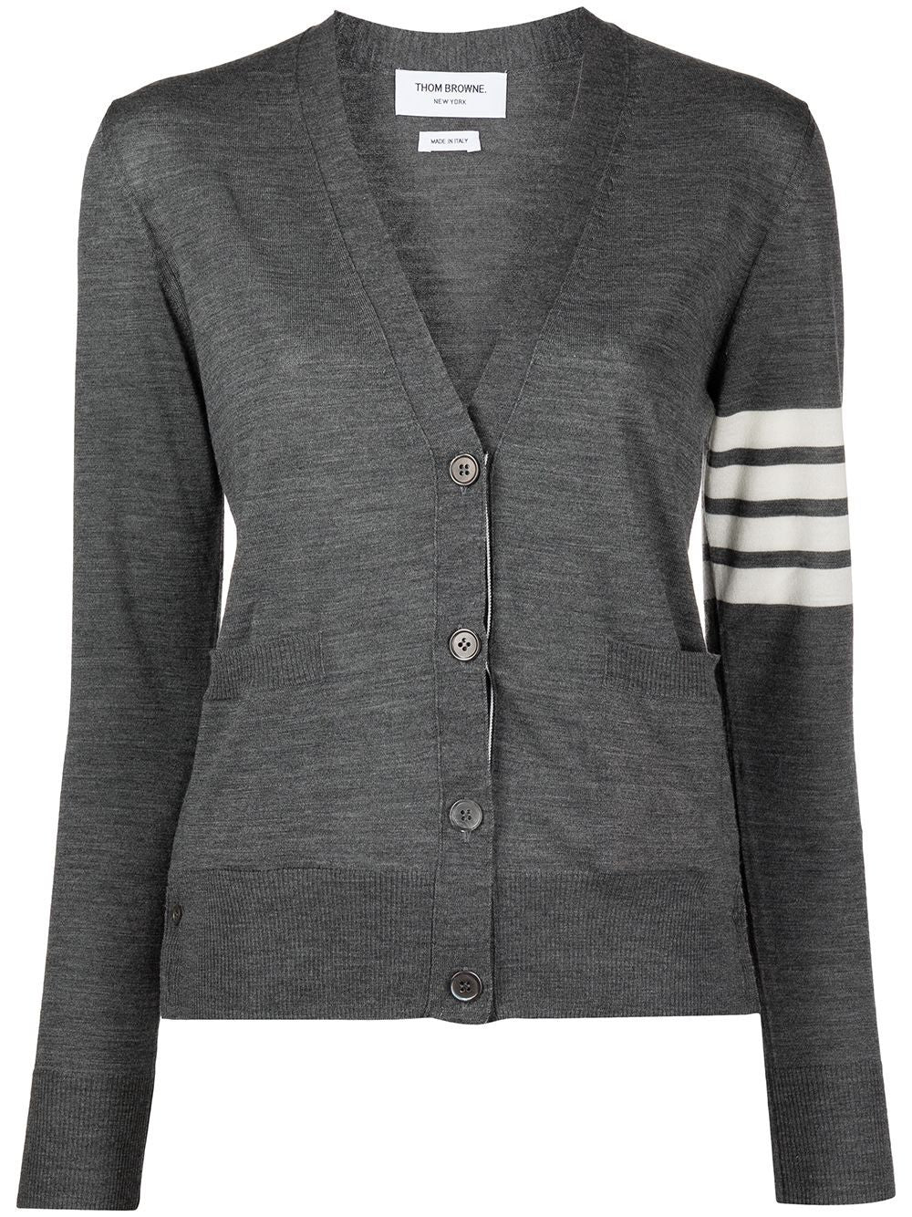 Thom Browne Grey Wool Cardigan — Signature 4-Bar Knit