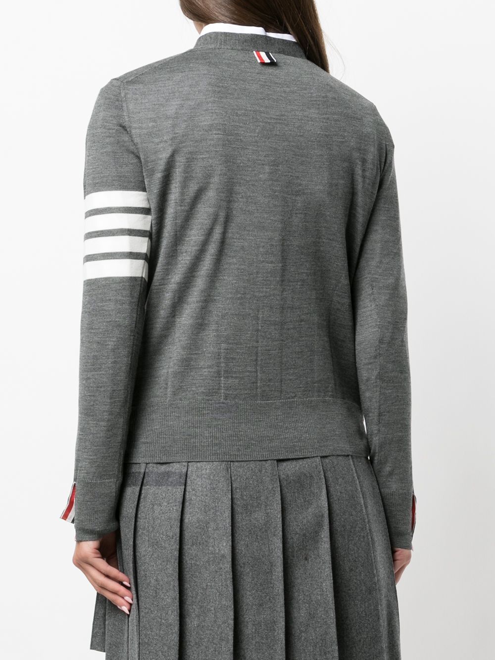 Thom Browne Grey Wool Cardigan — Signature 4-Bar Knit