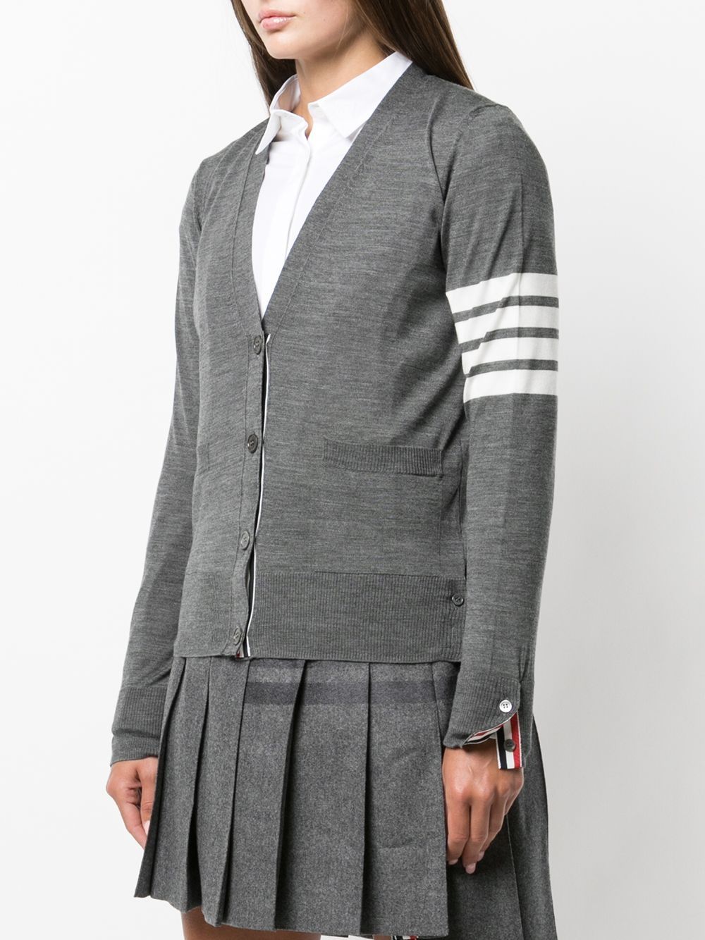 Thom Browne Grey Wool Cardigan — Signature 4-Bar Knit