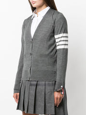 Thom Browne Grey Wool Cardigan — Signature 4-Bar Knit