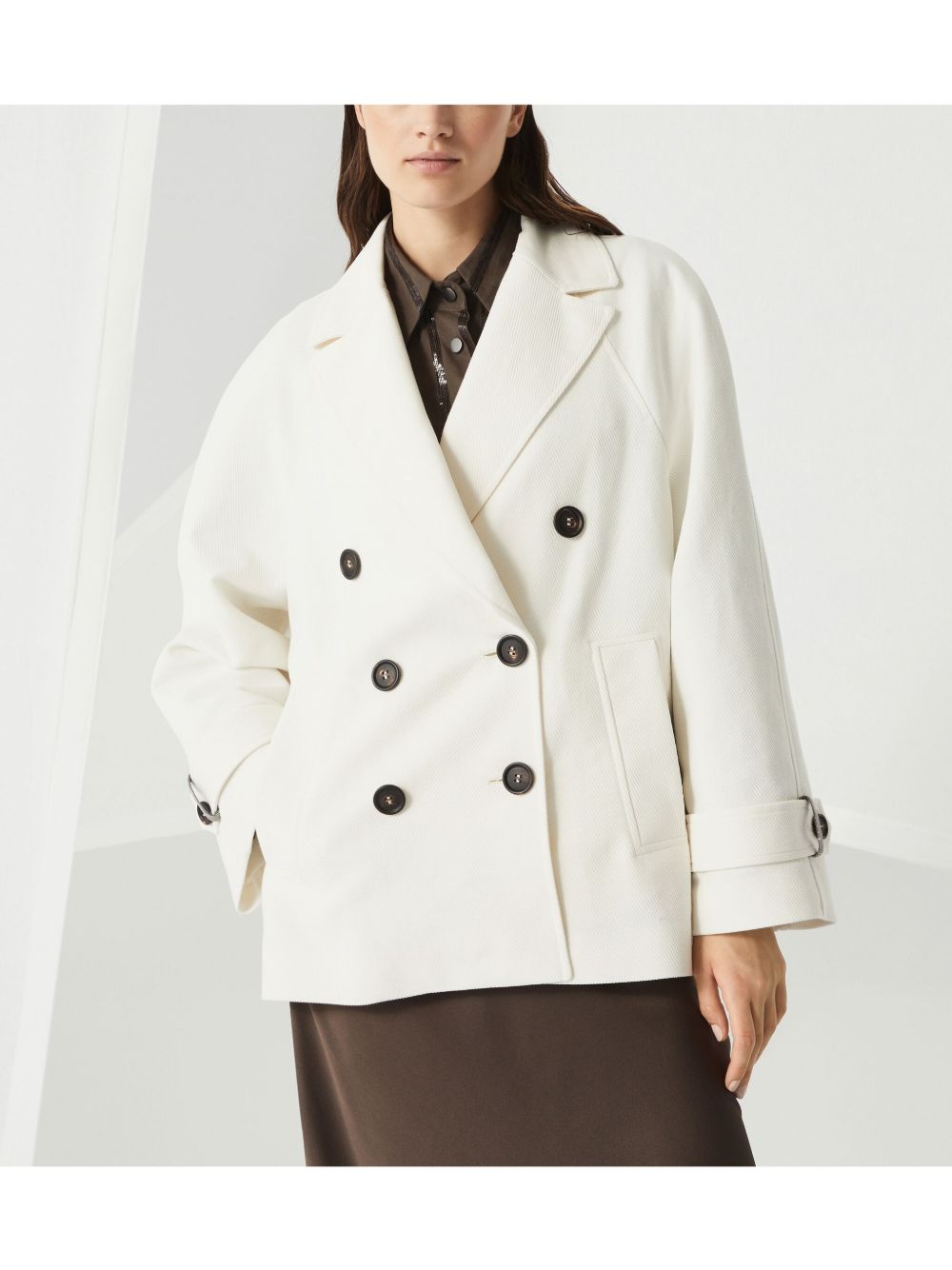 Brunello Cucinelli Vestes Caban en lin et coton crème