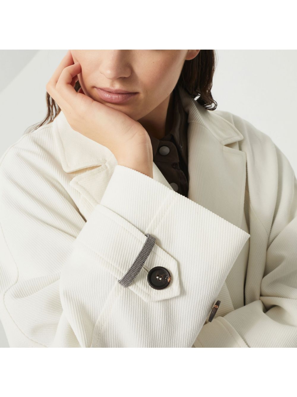 Brunello Cucinelli Vestes Caban en lin et coton crème