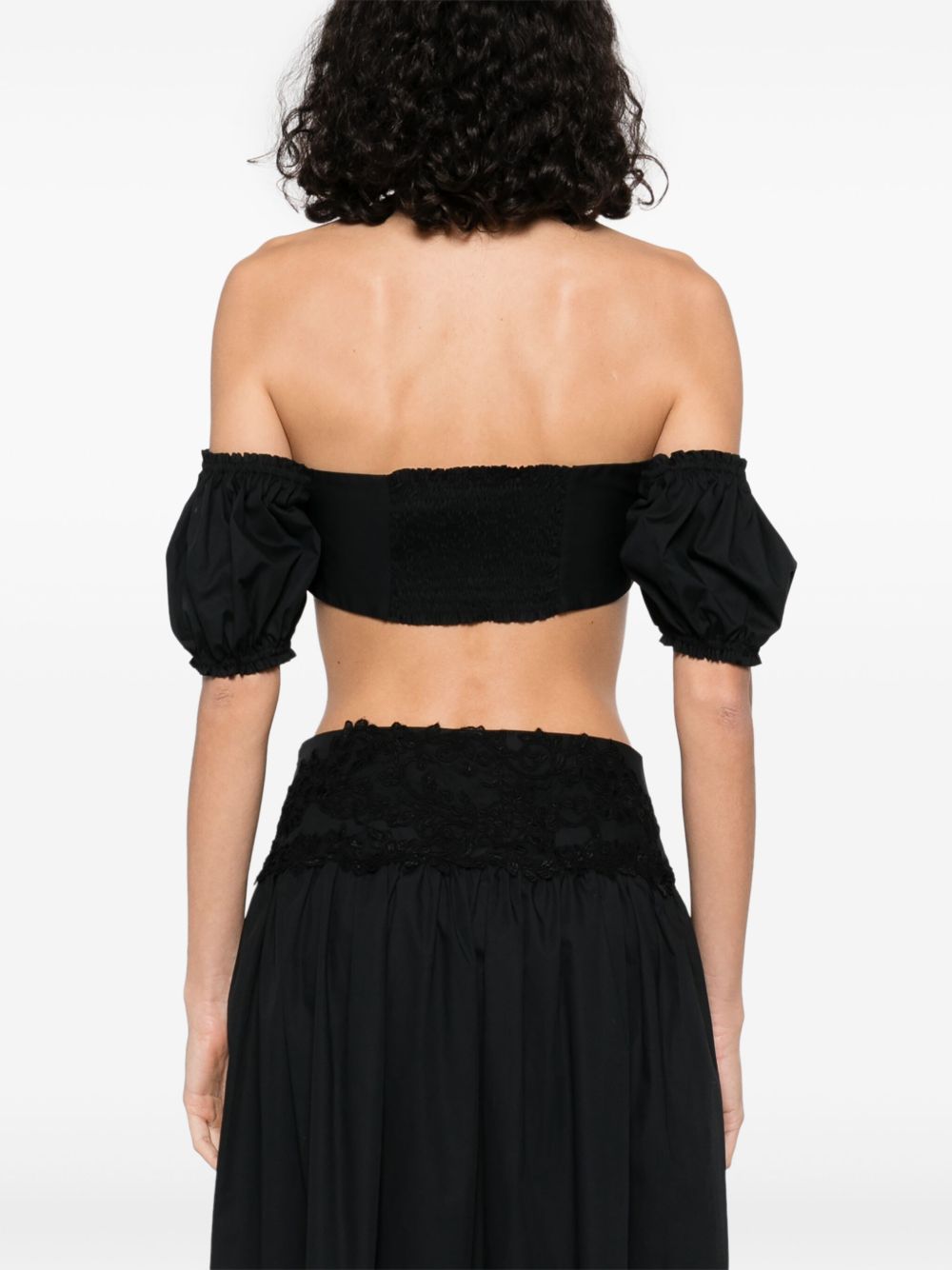 Ermanno Scervino Top encaje de algodón negro con hombros descubiertos