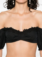 Ermanno Scervino Top encaje de algodón negro con hombros descubiertos