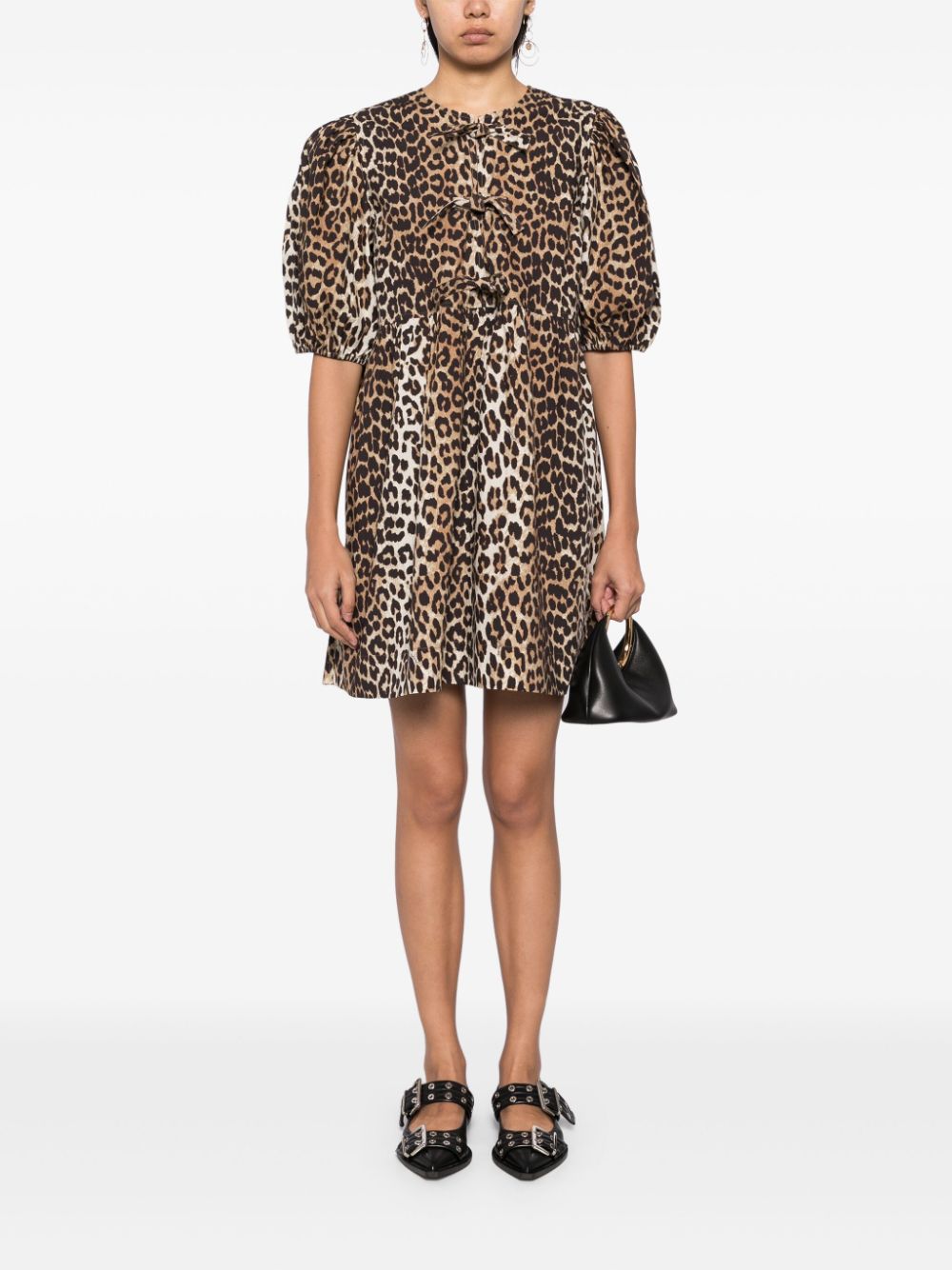 GANNI Dresses Brown — Organic Cotton Leopard Mini