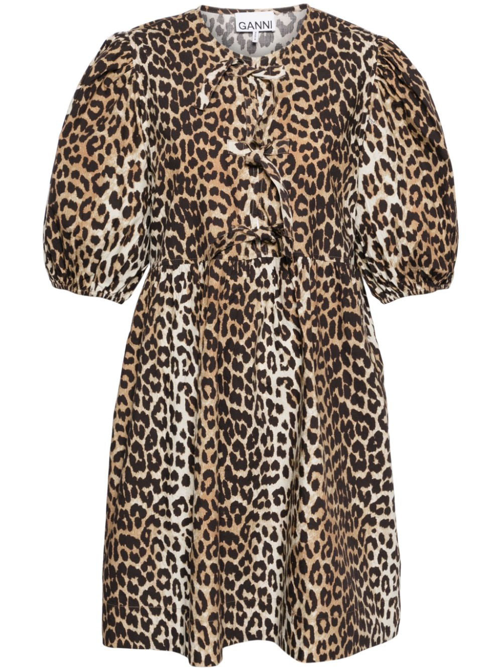 GANNI Dresses Brown — Organic Cotton Leopard Mini