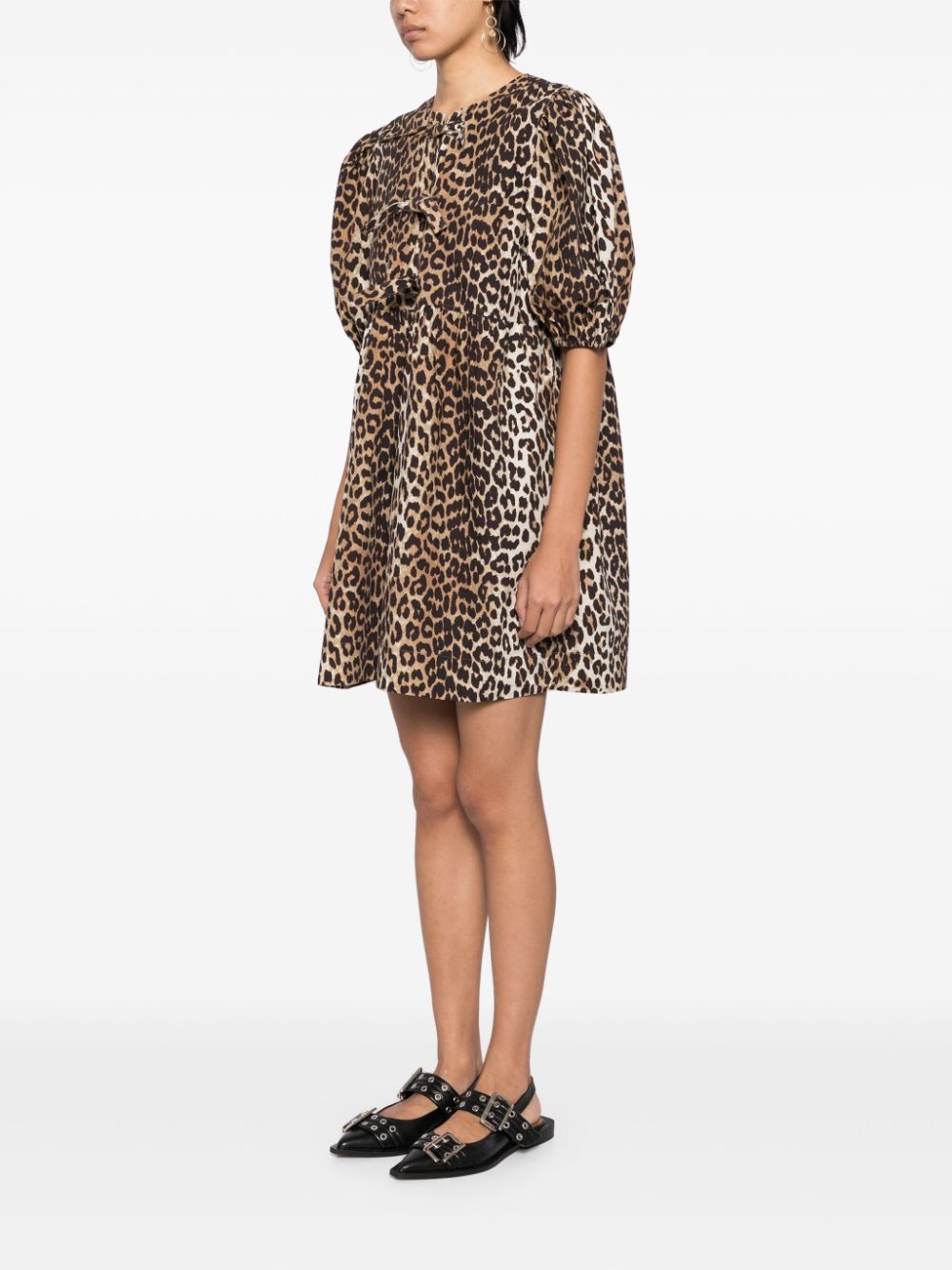 GANNI Dresses Brown — Organic Cotton Leopard Mini