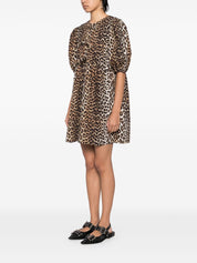 GANNI Dresses Brown — Organic Cotton Leopard Mini