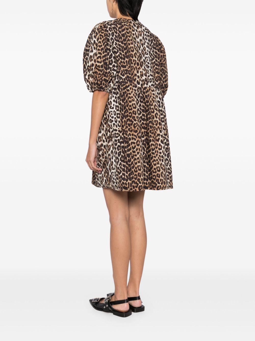GANNI Dresses Brown — Organic Cotton Leopard Mini