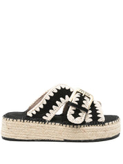 Mou Sandals Black raffia wedge