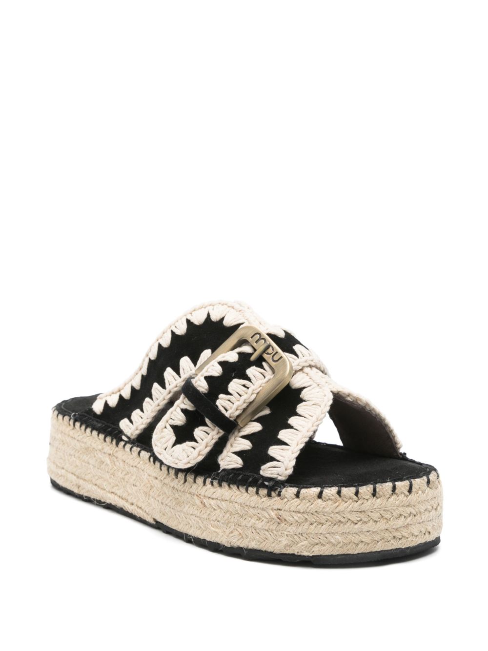 Mou Sandals Black raffia wedge