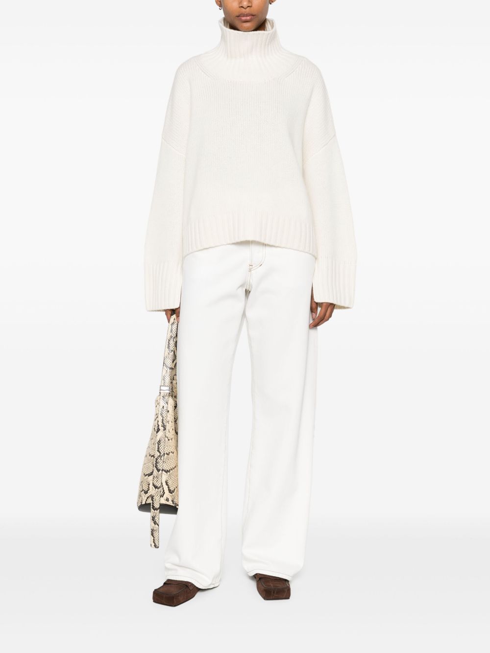 Soft Goat Sweaters White — Cashmere High Neck Sweater