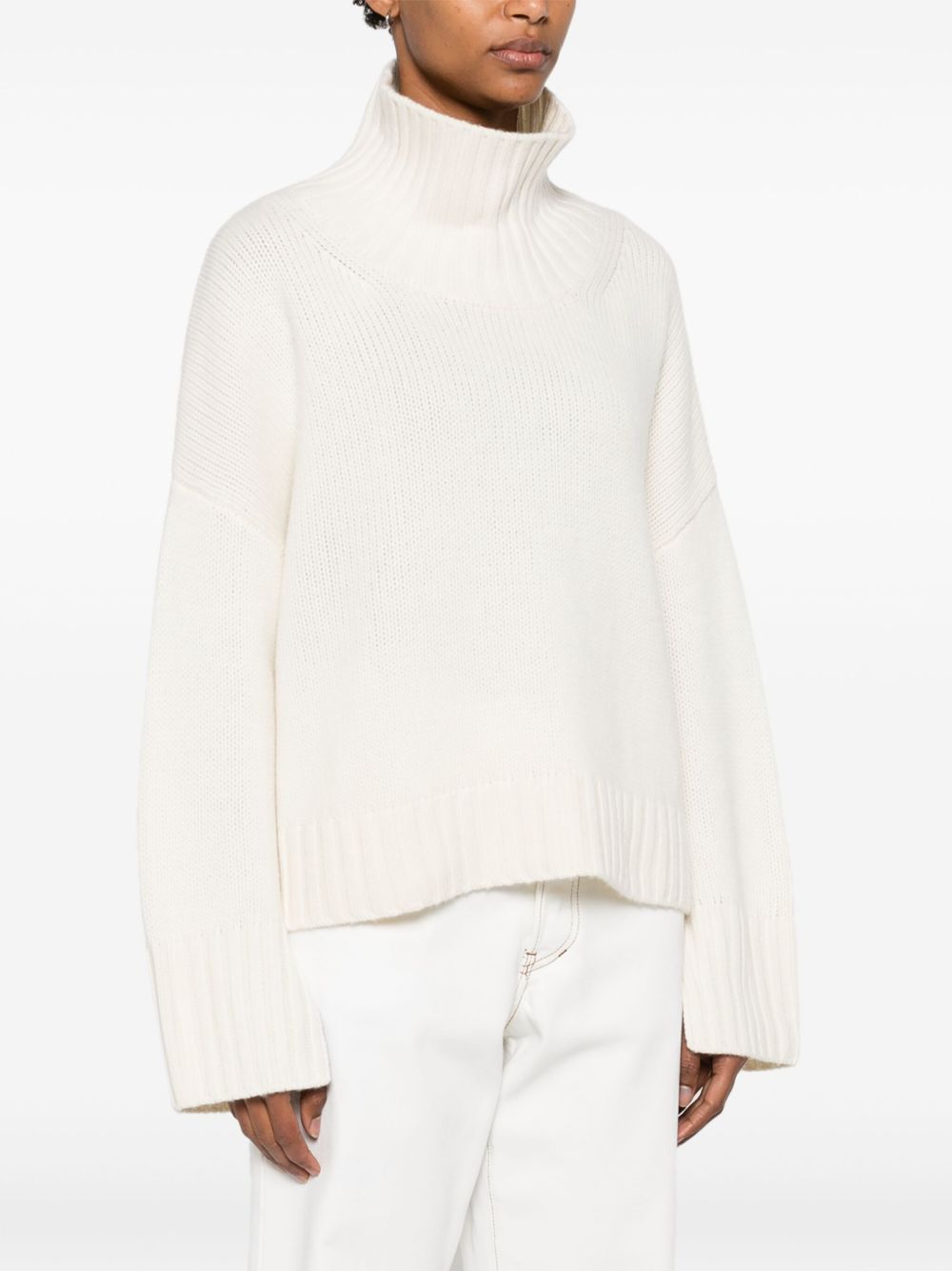 Soft Goat Sweaters White — Cashmere High Neck Sweater