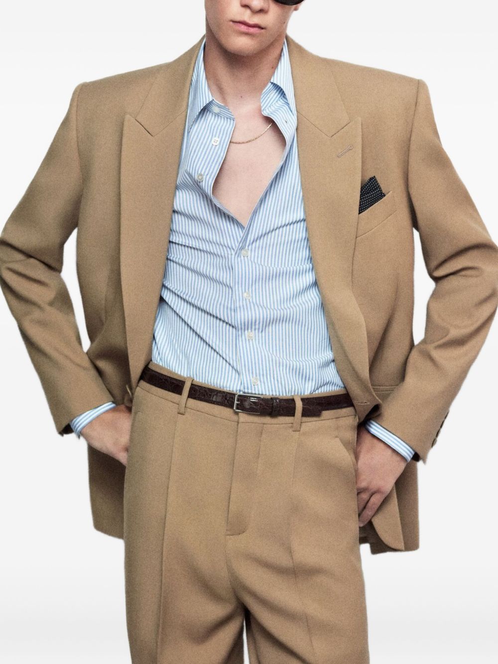 Vestes Saint Laurent en laine beige à simple boutonnage