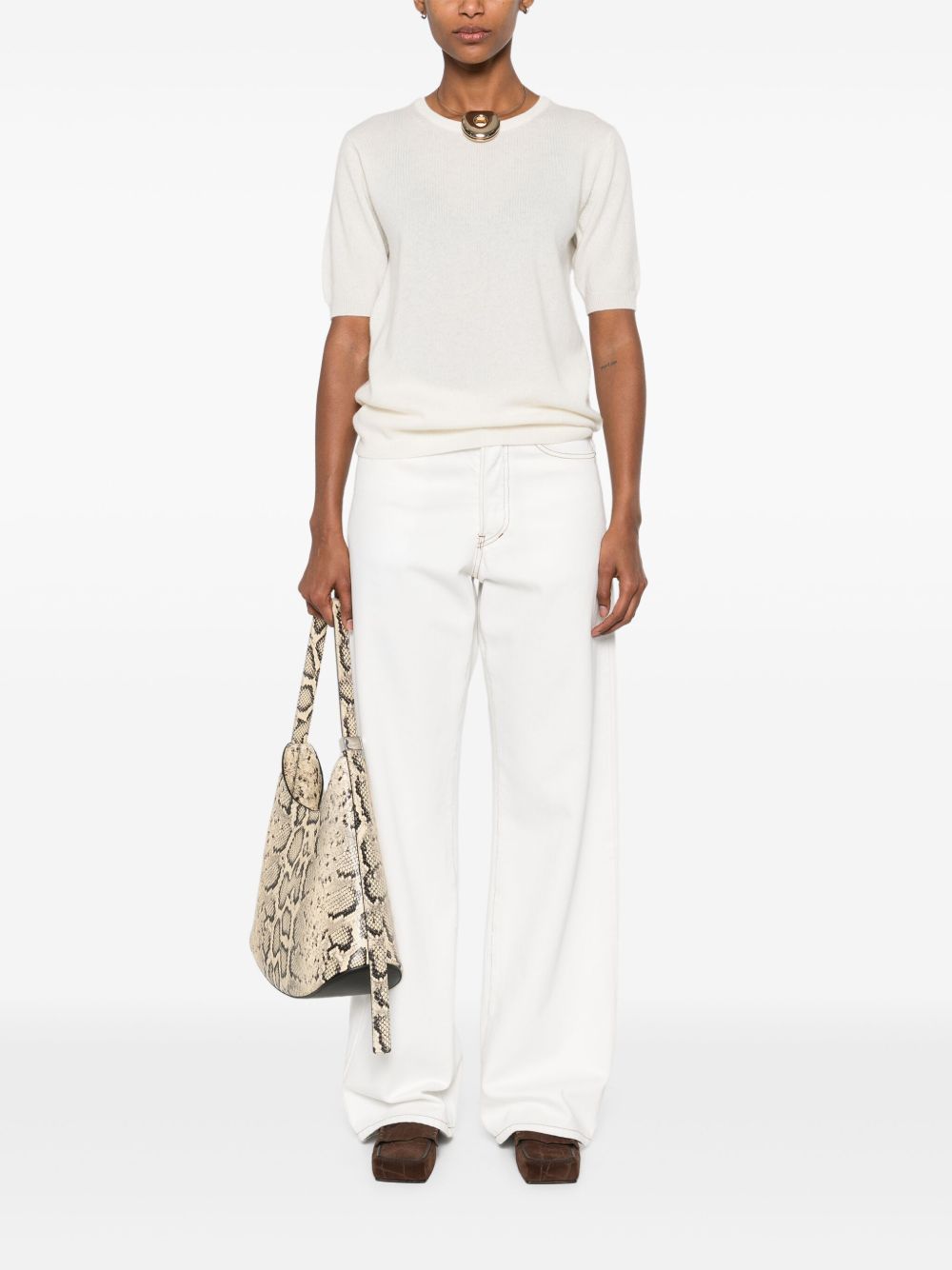 Soft Goat Sweaters White — Cashmere Crewneck Top