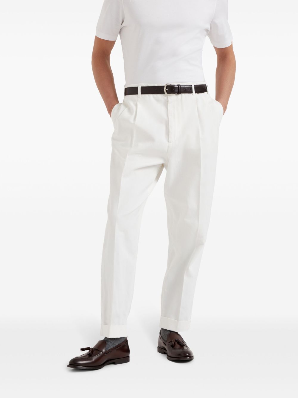 Pantalon Brunello Cucinelli en coton blanc coupe ajustée