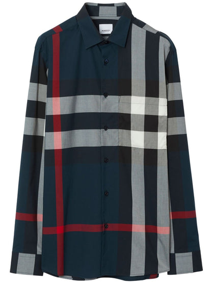 Burberry Shirts Blue — Tailored Cotton Check Shirt