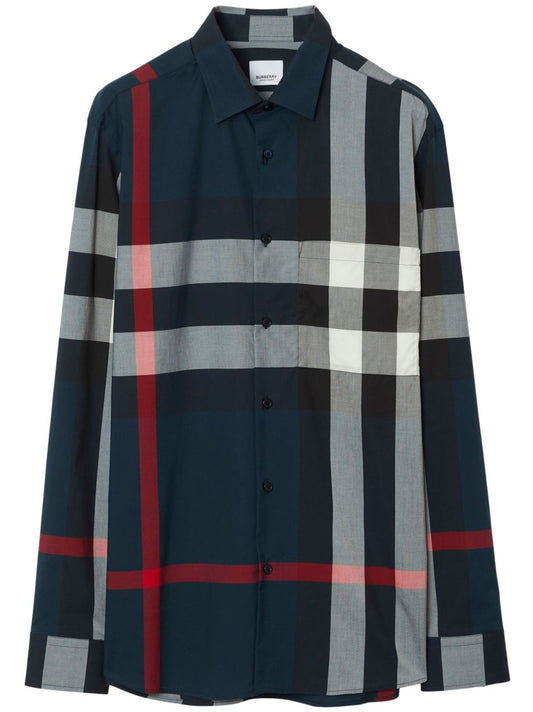 Burberry Shirts Blue — Tailored Cotton Check Shirt