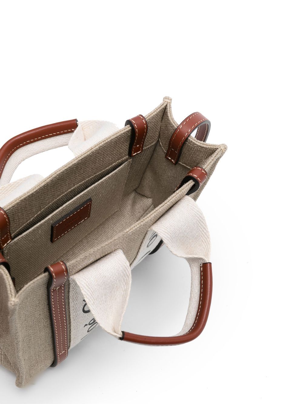 Petit sac cabas en lin Chloé Woody avec bordure en cuir