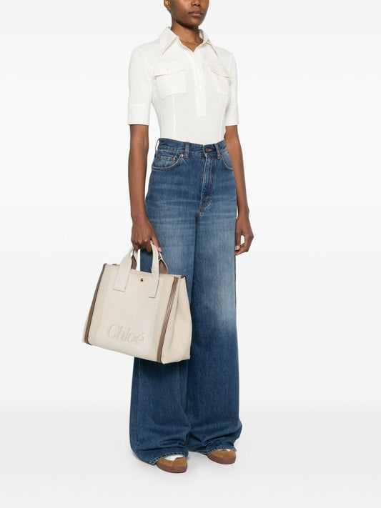 Bolso tote de lona Chloé Carry con ribete de piel