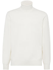 Brunello Cucinelli White Cashmere Sweater — Roll Neck