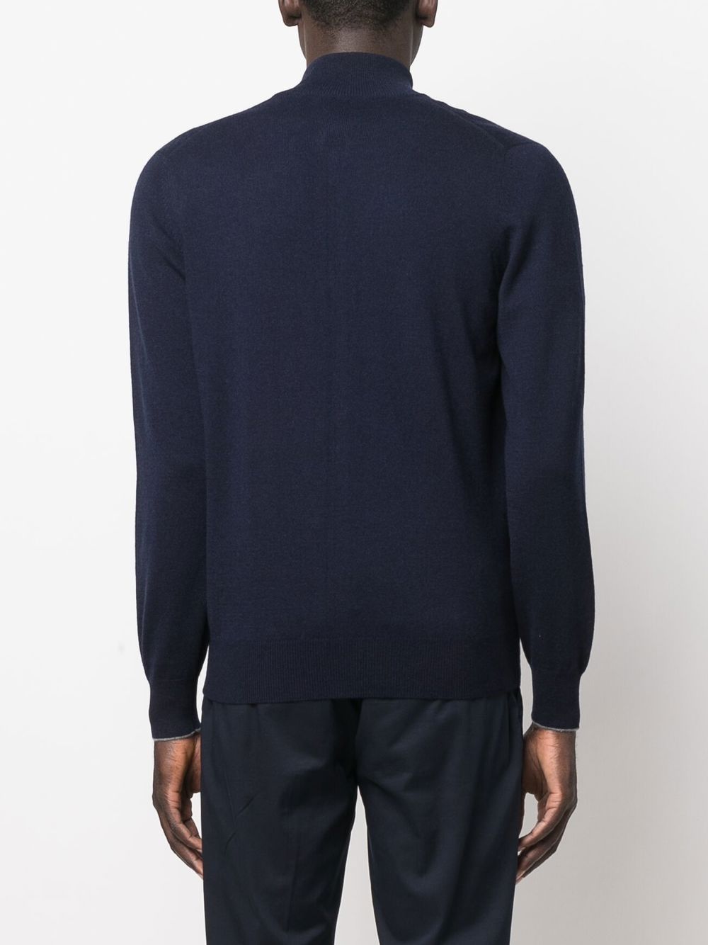 Brunello Cucinelli Blue Cashmere Sweater — Men's Funnel Zip