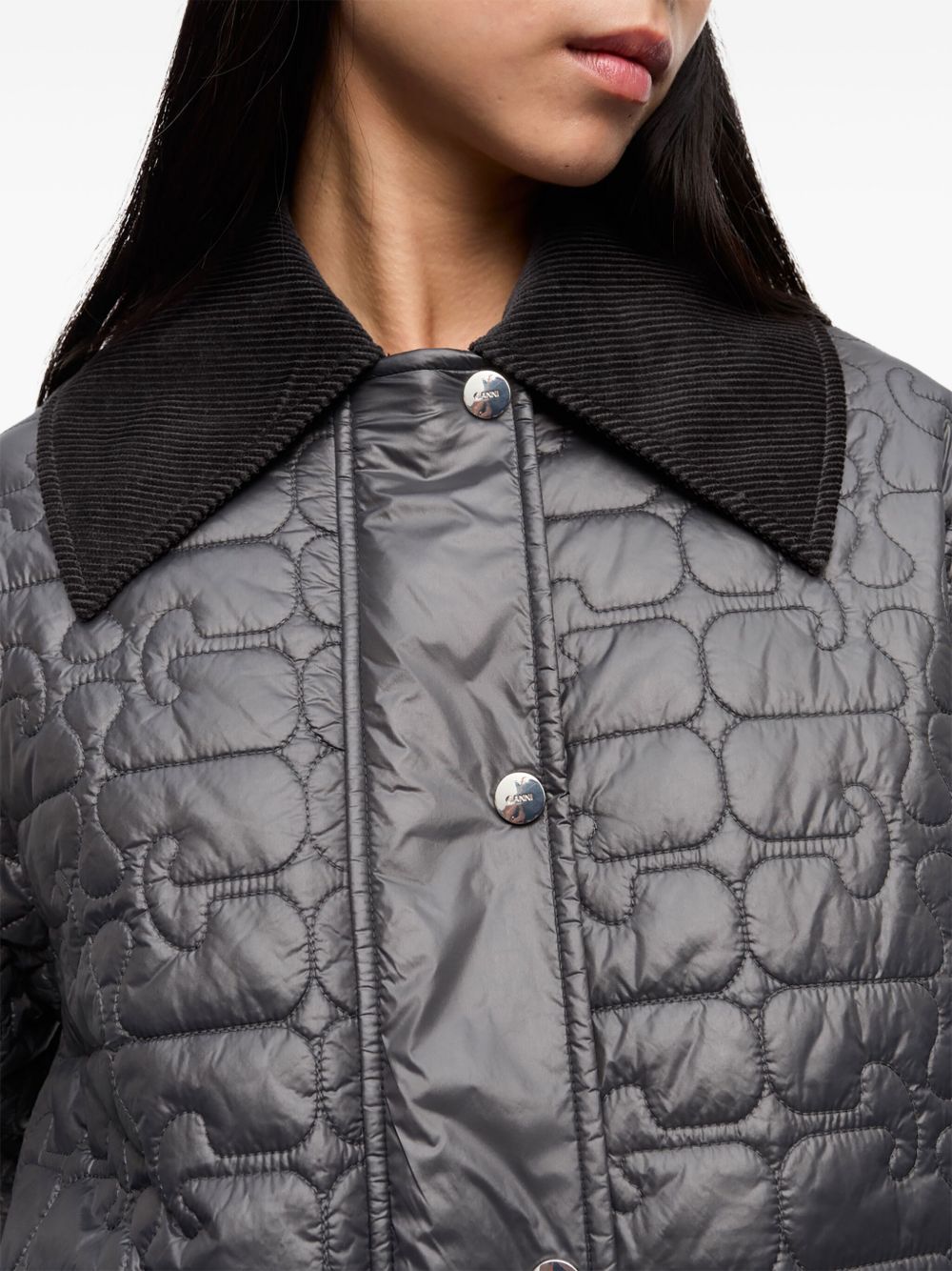 GANNI Jackets Grey — Quilted Nylon Jacket for Women