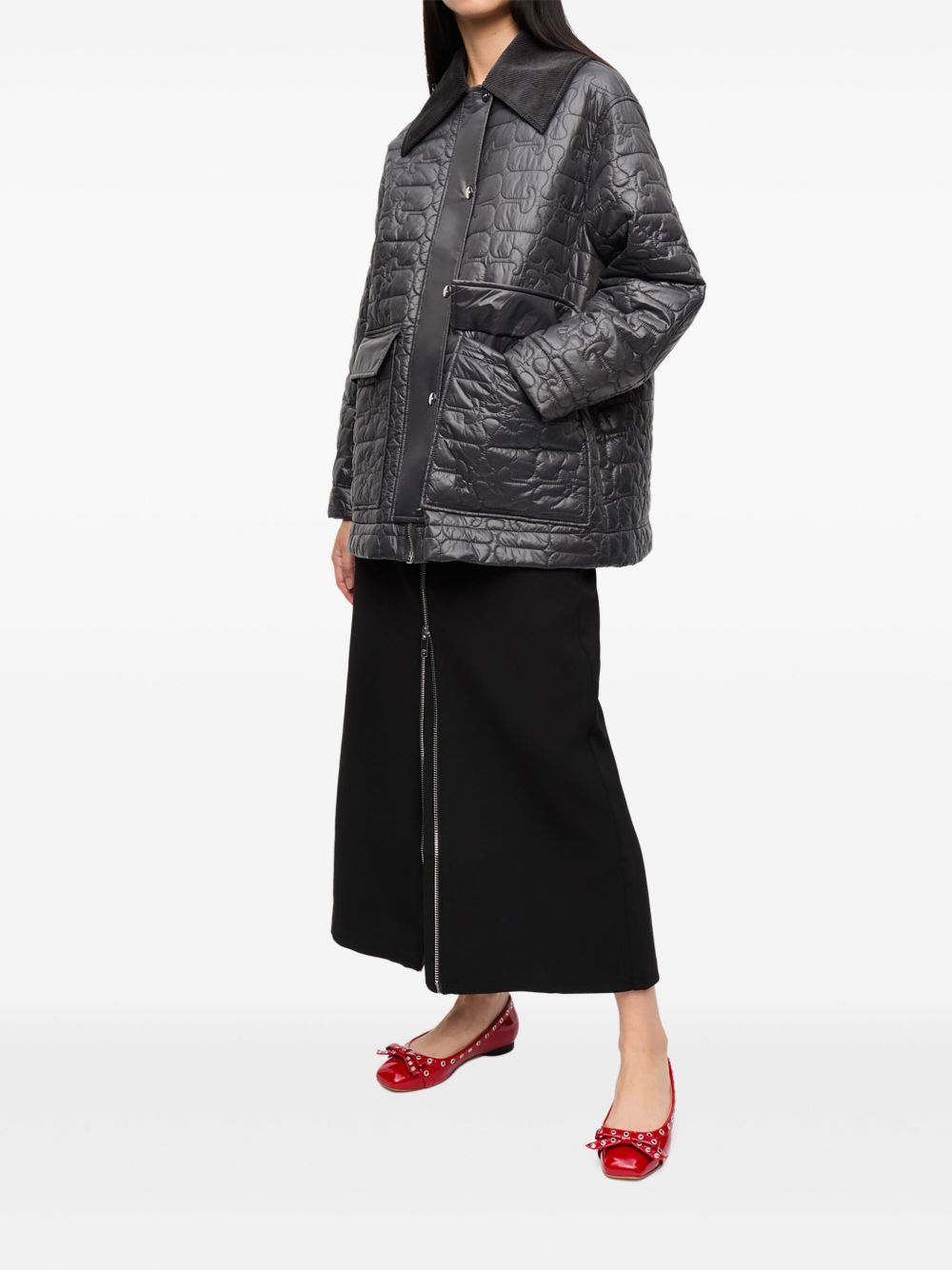 GANNI Jackets Grey — Quilted Nylon Jacket for Women