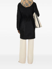 Burberry Coats Black — Refined Nylon Coat with Signature Check